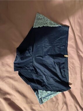 PINK Victoria's Secret Navy Boyshort with Light Blue Lace Trim